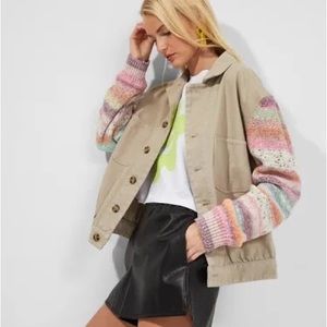 French Connection Yinta Hybrid Jacket knit sleeves Medium button down pockets